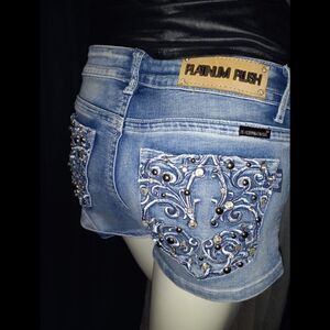 Platinum Plush Fleur De Lis Rhinestone Shorts